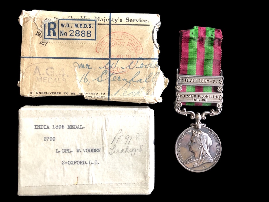India General Service 1895,2 clasps, - 2/ Oxford Light Infantry, with box of issue.