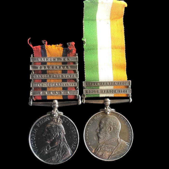 Boer War pair - with Talana clasp, 67th battery Royal Field Artillery.