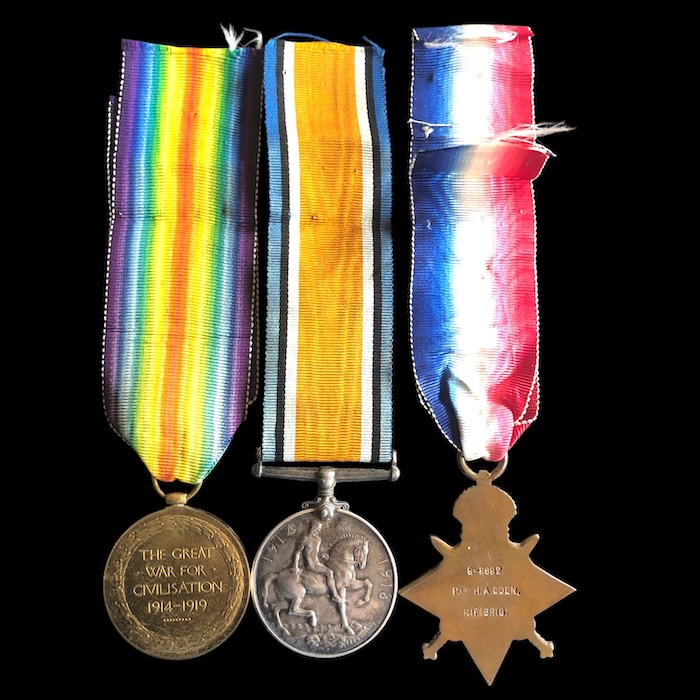 1914-15 trio, 9th battalion Rifle Brigade - Killed in Action 25th September 1915, Bellewaarde. - Image 2