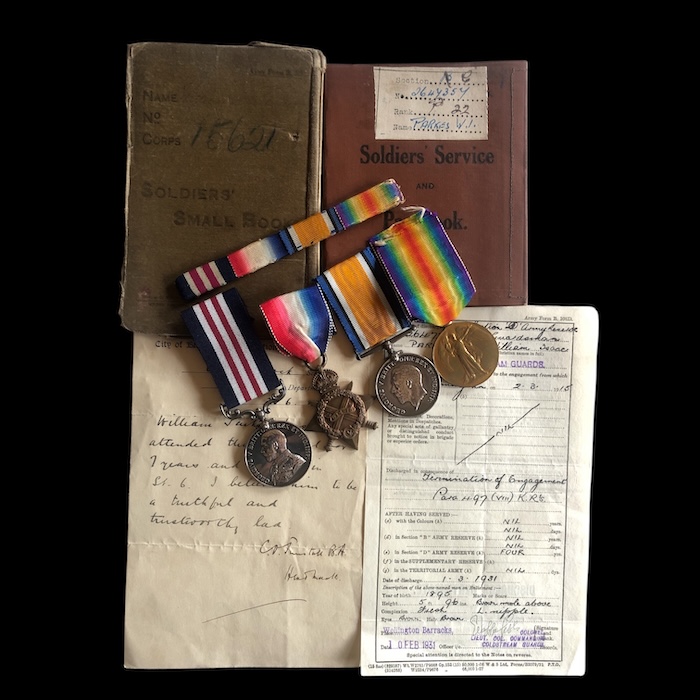 A Good Ypres Military Medal group - Coldstream Guards, with a good amount of original documents, and some details on circumstances of award.