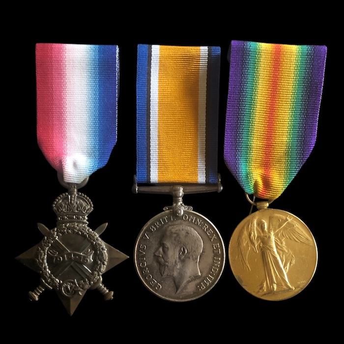 1914-15 trio and Plaque, 115 Bde, Royal Field Artillery, Died at Sea 16th November 1916 after being Wounded in Salonika. - Image 2